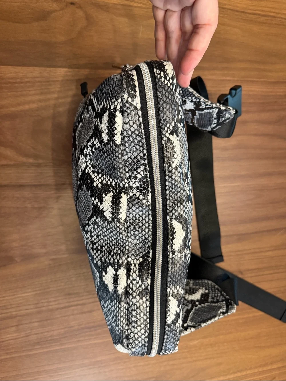Tushbaby The Pack Snake Print Crossbody Baby Bag in Black & Gray